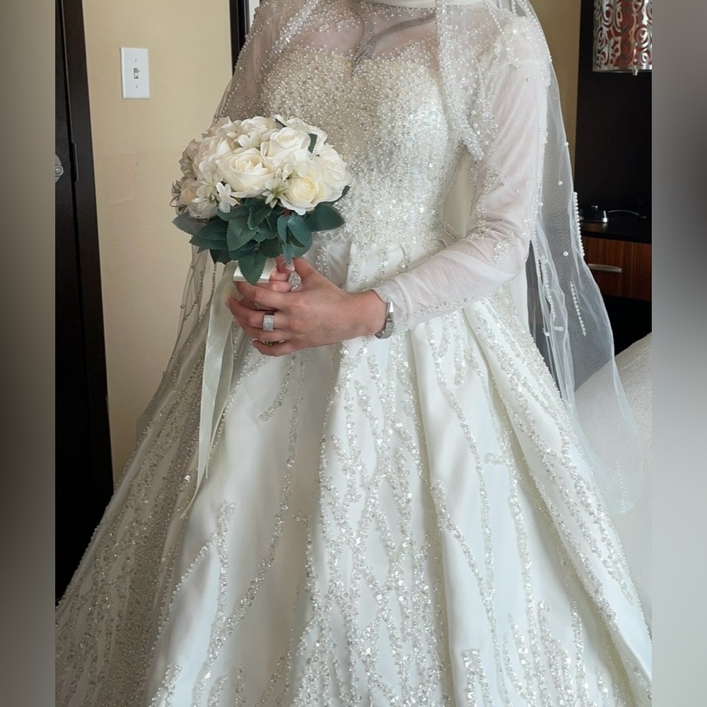 Embellished Ivory Long-Sleeve Wedding Gown